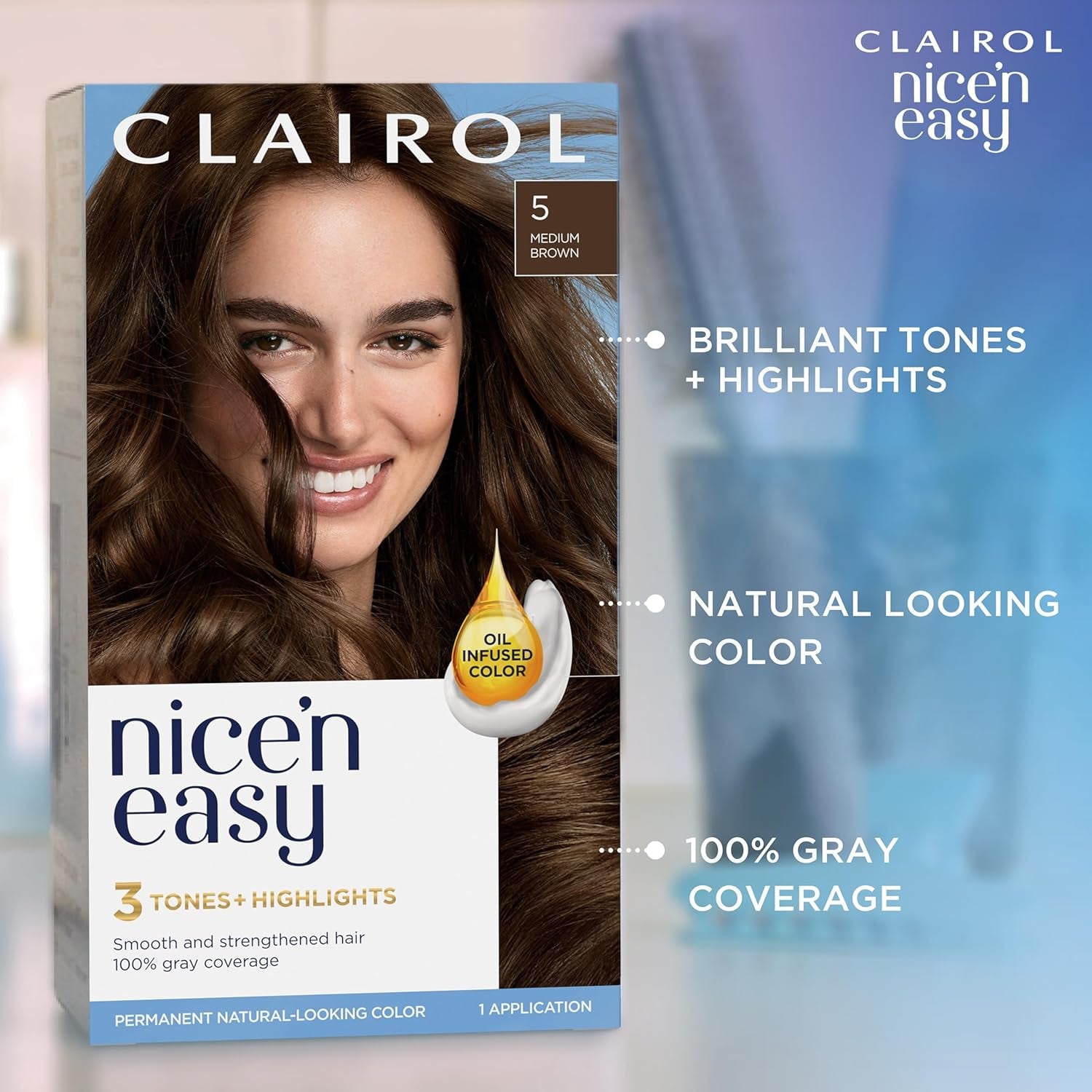 Nice'N Easy Permanent Hair Dye, 5R Medium Auburn Hair Color, Pack of 1